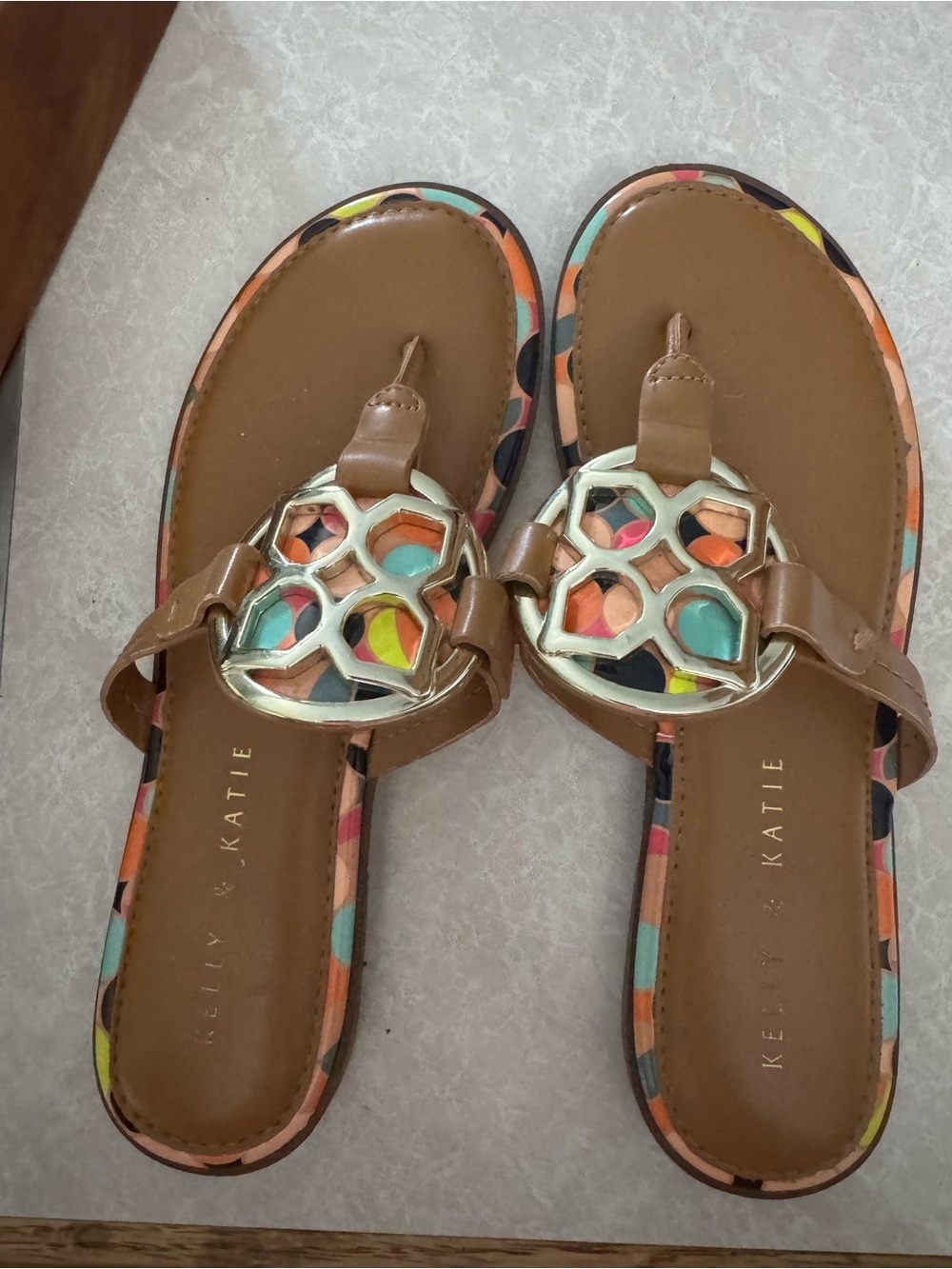Kelly & Katie Tan and Multicolor Sandal with Patterned Insole